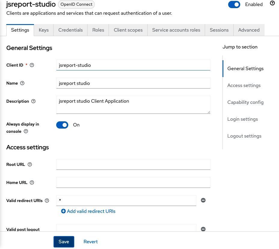 keycloak-clients-jsreport-studio-settings